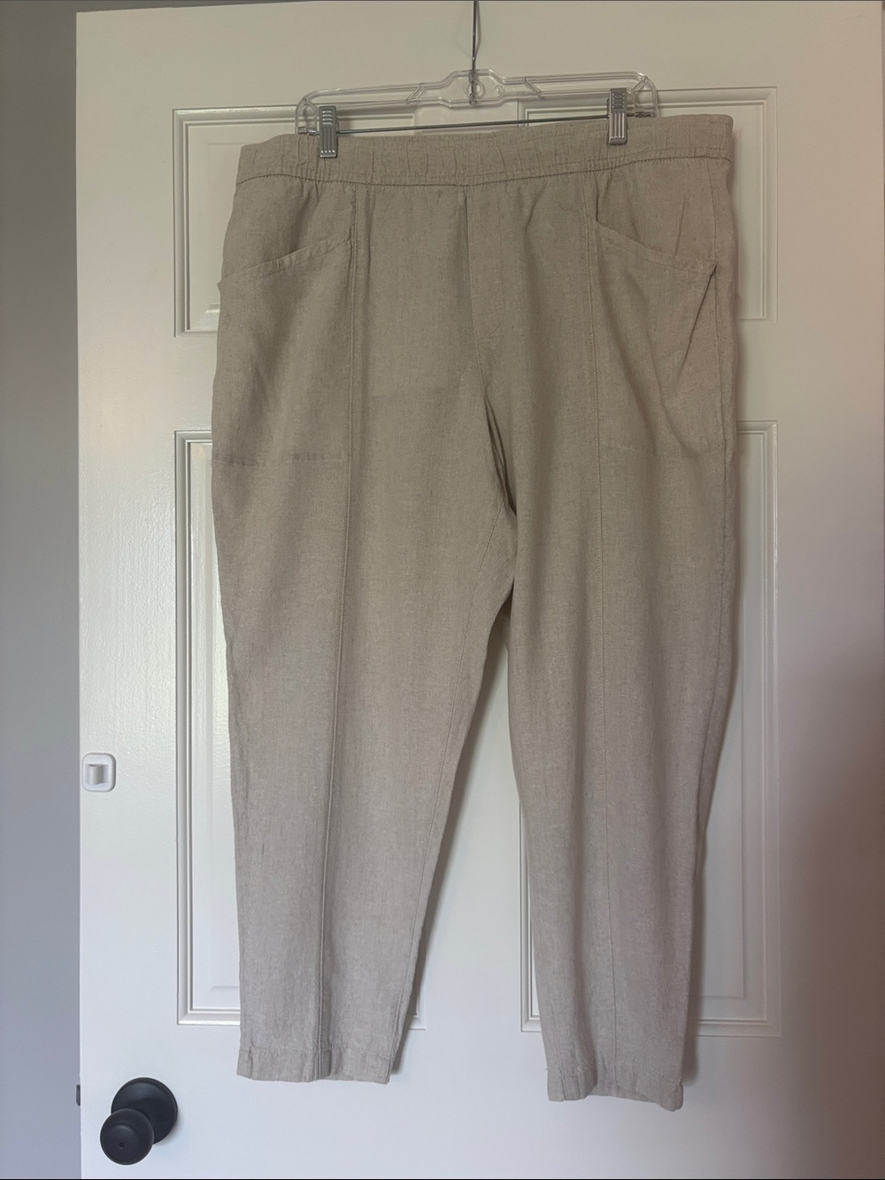 Old Navy Women's Cropped Elastic-Waist Beige Linen-Blend Pants